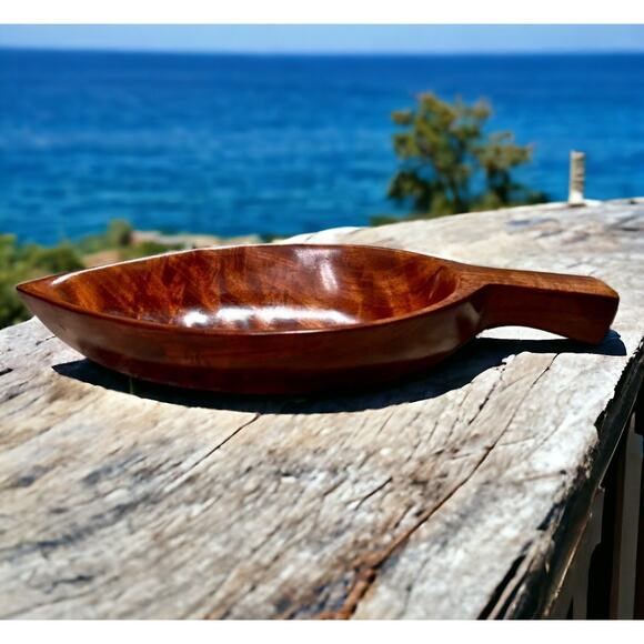 Vintage Wood Leaf Bowls Mahogany-Mid Century Modern MCM-Set of 2-Hand Carved - Picture 2 of 6